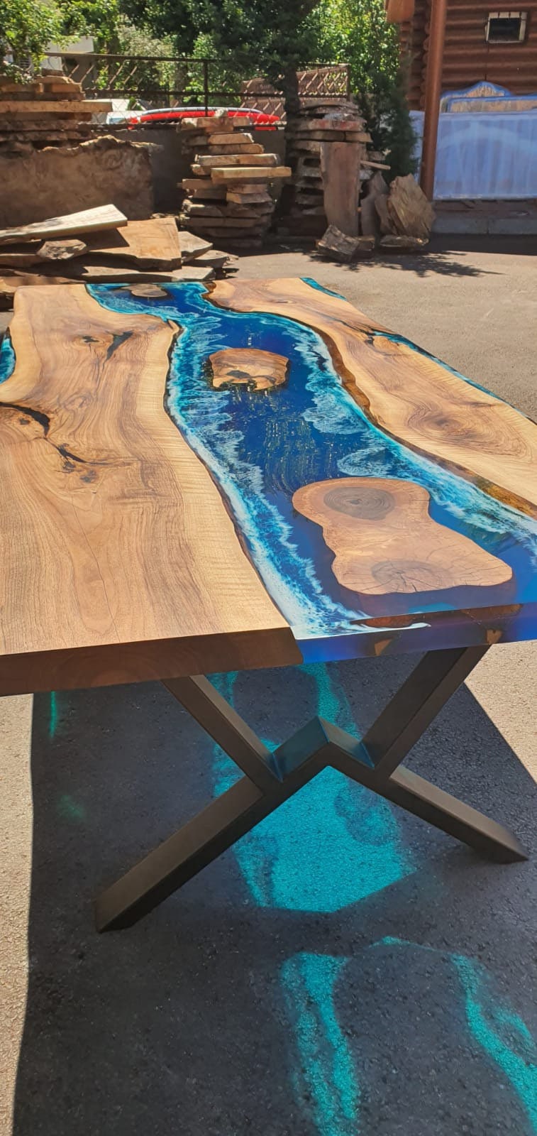 Handmade Epoxy Table, Custom 96” x 42” Walnut Ocean Blue, Turquoise White Waves Table, Epoxy River Dining Table, Custom Order for Richard W