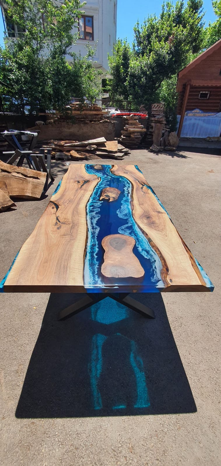 Handmade Epoxy Table, Custom 96” x 42” Walnut Ocean Blue, Turquoise White Waves Table, Epoxy River Dining Table, Custom Order for Richard W