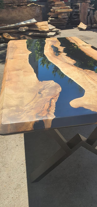 Walnut Dining Table, Custom 72” x 36” Wood Black Table, Epoxy Dining Table, Live Edge Table, Custom Order Nick P