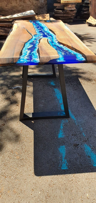 Walnut Dining Table, Custom 66” x 28” Walnut Ocean Blue, Turquoise White Waves Table, Epoxy River Table,  Resin Table, Order for Theresa C