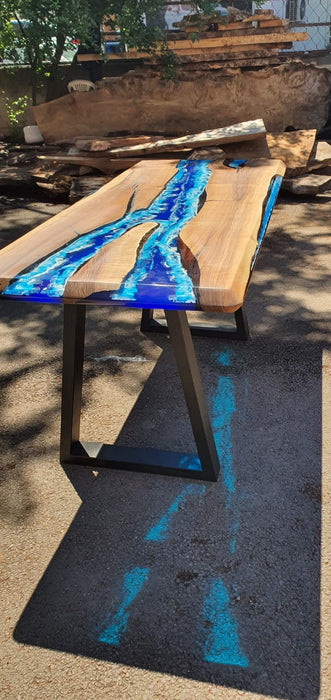 Walnut Dining Table, Custom 66” x 28” Walnut Ocean Blue, Turquoise White Waves Table, Epoxy River Table,  Resin Table, Order for Theresa C