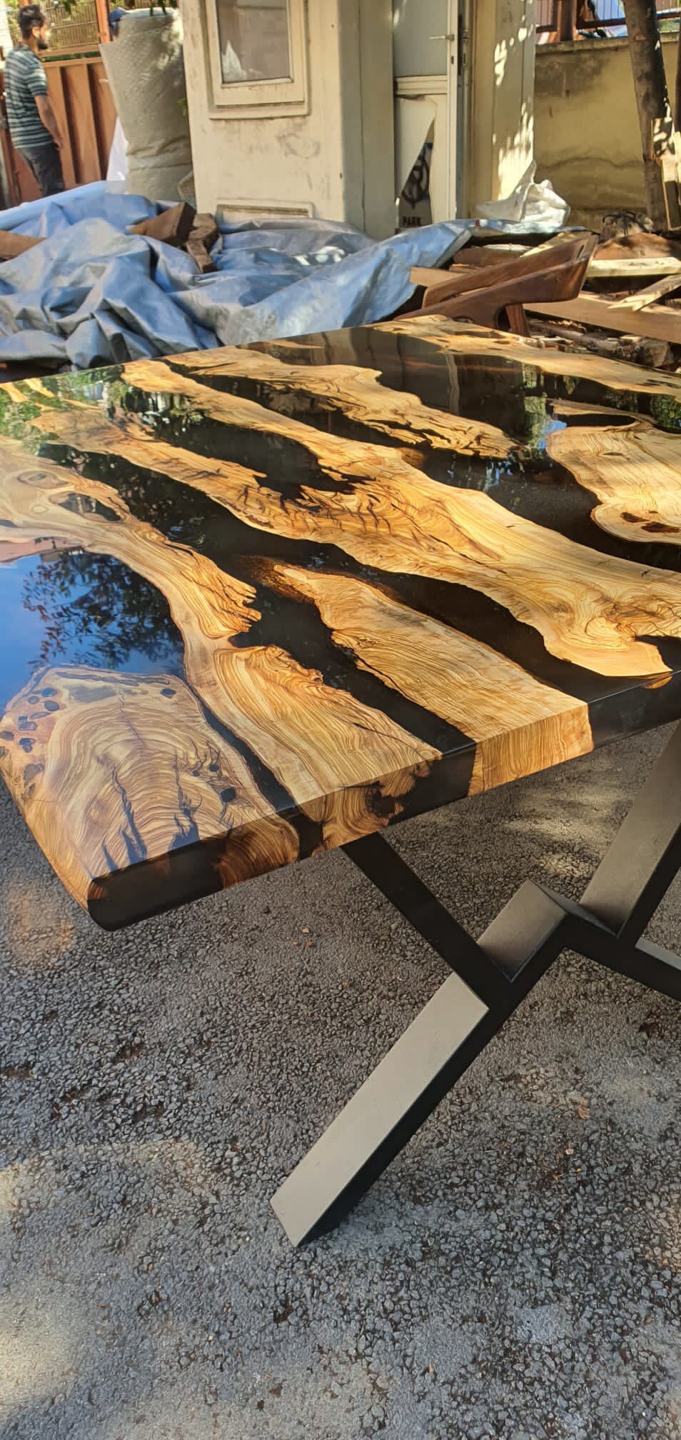 Olive Wood Table, Olive Wood Epoxy Table, Custom 60” x 50” Olive Wood Black Epoxy Table, Epoxy River Table, Custom Order for Anoush