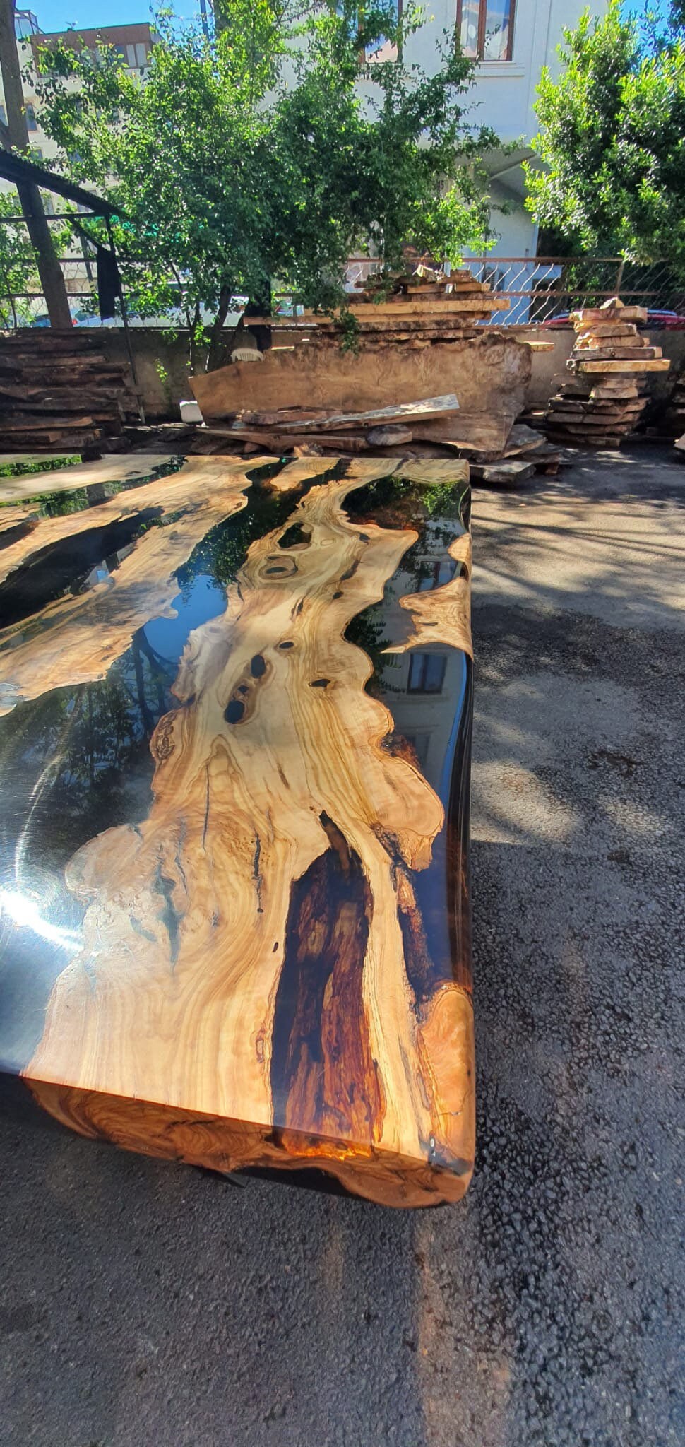 Olive Wood Table, Olive Wood Epoxy Table, Custom 60” x 50” Olive Wood Black Epoxy Table, Epoxy River Table, Custom Order for Anoush