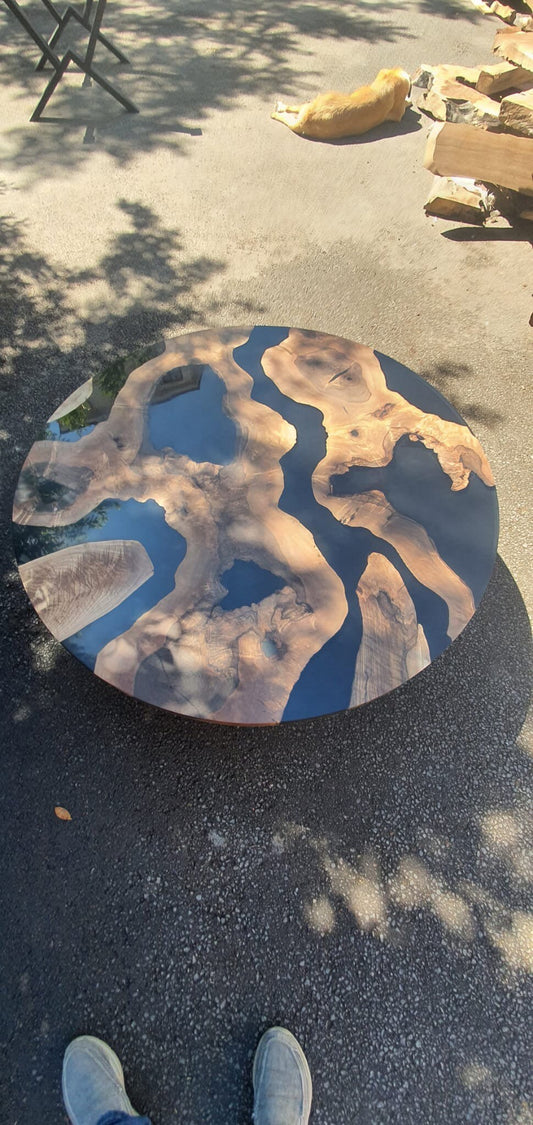 Epoxy Coffee Table, Epoxy Resin Table, Live Edge Table, Custom 48” Diameter Round Walnut Table, Epoxy Table, Custom  Order for Michele