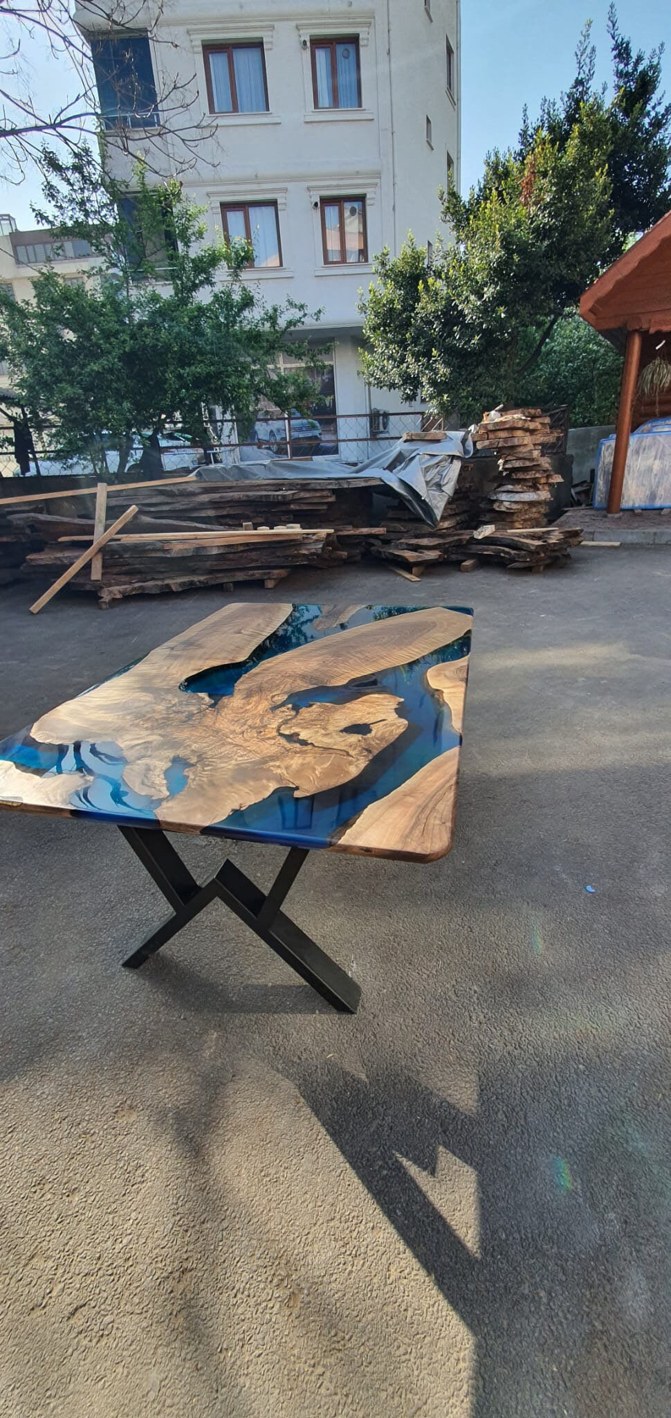 Epoxy Dining Table, Custom 60” x 40” Walnut Blue, Turquoise, Green Table, Epoxy Dining Table, Wooden Table, Live Edge Table, for Karen R