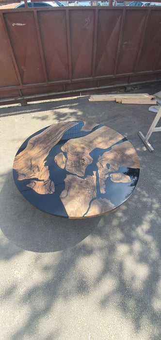 Round Dining Table, Custom 46” Diameter Round Walnut Table, Wood Black Epoxy Table, Live Edge Table, Custom Order for Erika