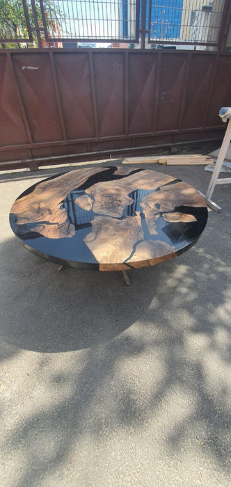 Round Dining Table, Custom 46” Diameter Round Walnut Table, Wood Black Epoxy Table, Live Edge Table, Custom Order for Erika