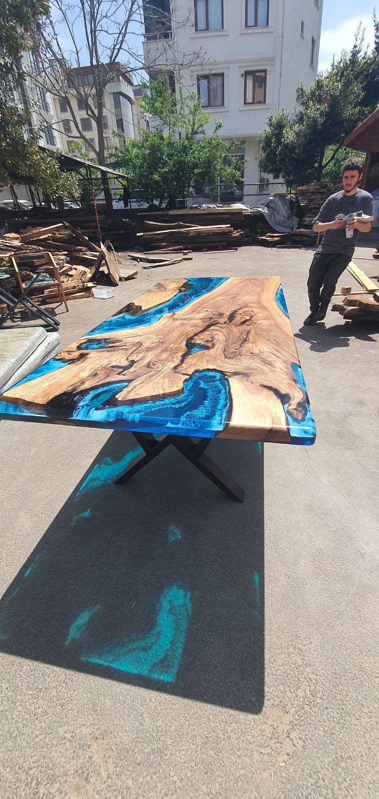 Epoxy Dining Table, Epoxy Resin Table, Custom 84” x 38” Walnut Blue, Turquoise, Green Epoxy Dining Table, Live Edge Table, for Meobrien