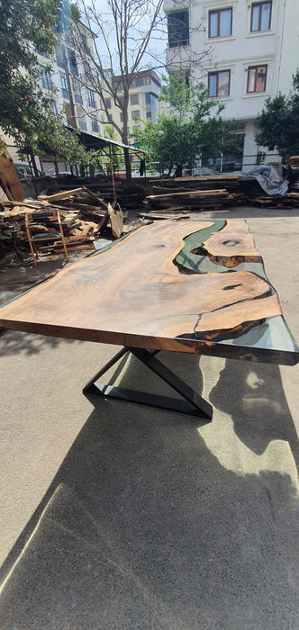 Handmade Epoxy Table, Epoxy Resin Table, Custom 96” x 43” Walnut Table, Clear Epoxy Table, River Dining Table, Custom Order for Dawn