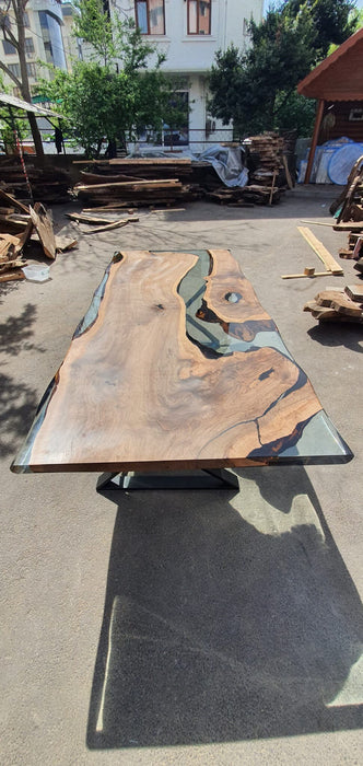 Handmade Epoxy Table, Epoxy Resin Table, Custom 96” x 43” Walnut Table, Clear Epoxy Table, River Dining Table, Custom Order for Dawn