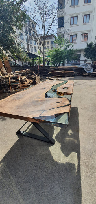 Handmade Epoxy Table, Epoxy Resin Table, Custom 96” x 43” Walnut Table, Clear Epoxy Table, River Dining Table, Custom Order for Dawn