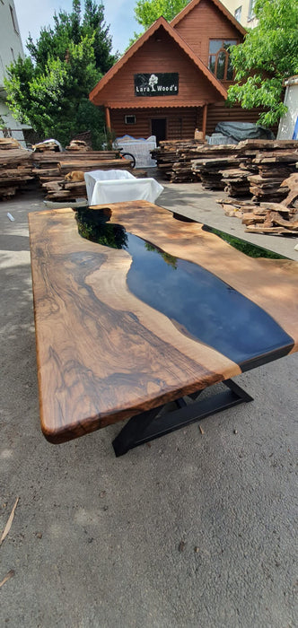 Epoxy Resin Table, Custom 84” x 42" Walnut Black Table, Epoxy River Table, Wooden Table, Custom Order for Antonio P