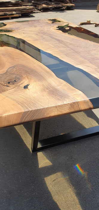 Epoxy Resin Table, Live Edge Table, Custom 96” x 42” Walnut Smoke Gray Table, Epoxy River Table, Custom Order for Andrea W