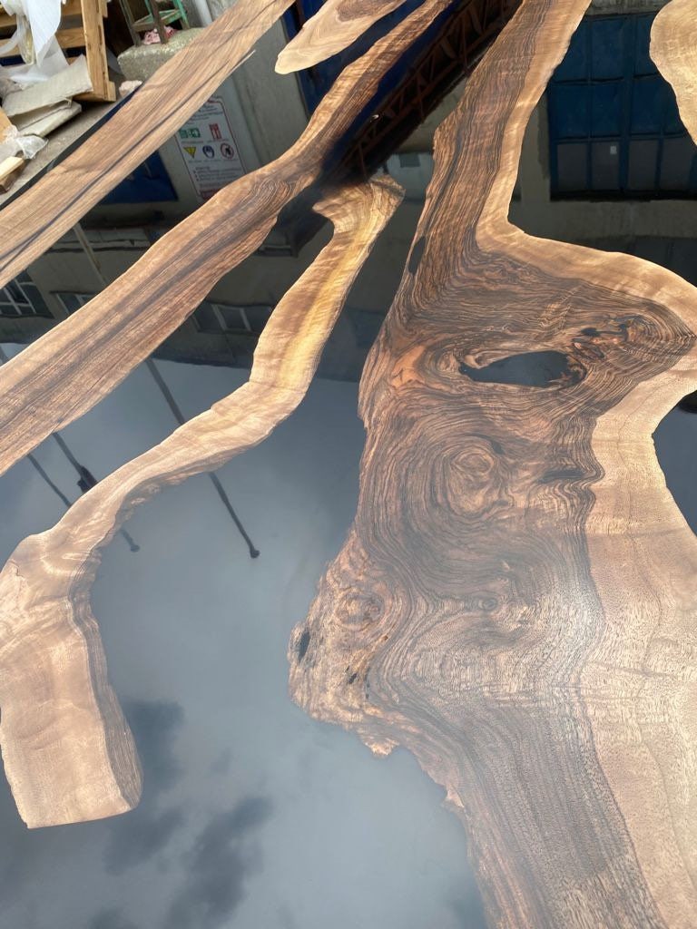 Walnut Dining Table, Custom 96” x 42" Black Epoxy Table, River Table, Live Edge Table, Custom Order for Clyde