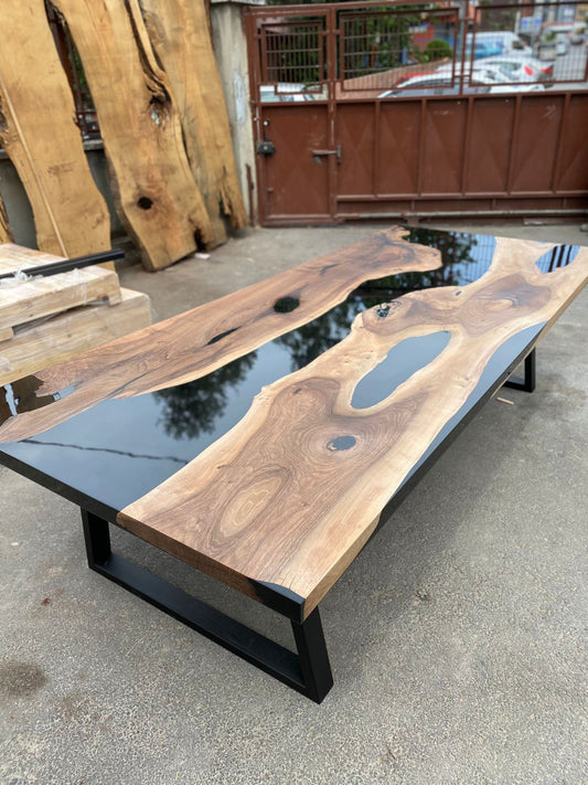 Custom Epoxy Resin Table, Custom 112” x 48" Black Epoxy Table, River Table, Live Edge Table, Custom Order for Steve