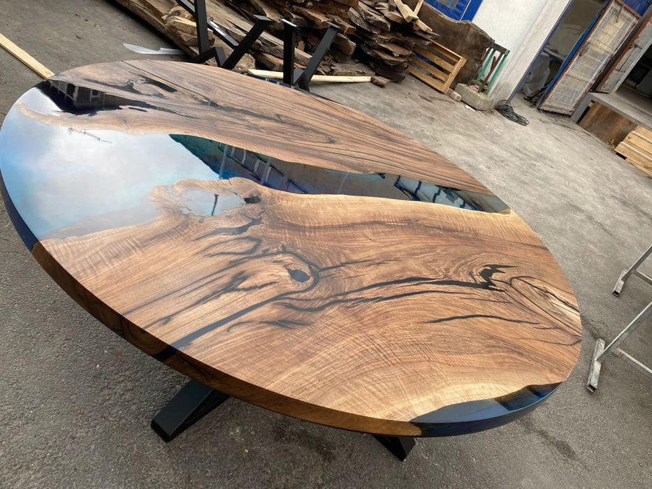 Round Dining Table, Custom 70” Diameter Round Walnut Wood Blue, Turquoise and Green Table, Epoxy Dining Table, Custom Order for Jesse M
