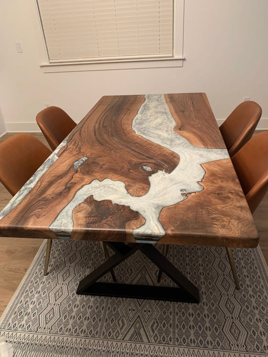 Epoxy Marble Table, Conference Table, Custom 72” x 36” Walnut Wood Gray Table, Marble Epoxy Table, Custom Order for Whitney