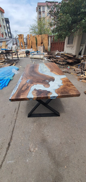 Epoxy Marble Table, Conference Table, Custom 72” x 36” Walnut Wood Gray Table, Marble Epoxy Table, Custom Order for Whitney