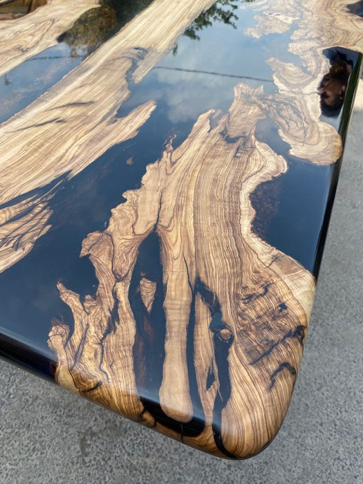 Olive Wood Epoxy Table, Olive Wood Table, Custom 72" x 36" Black Epoxy Table, River Table, Made to Order for Joe L