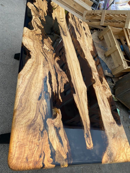 Olive Wood Epoxy Table, Olive Wood Table, Custom 72" x 36" Black Epoxy Table, River Table, Made to Order for Joe L