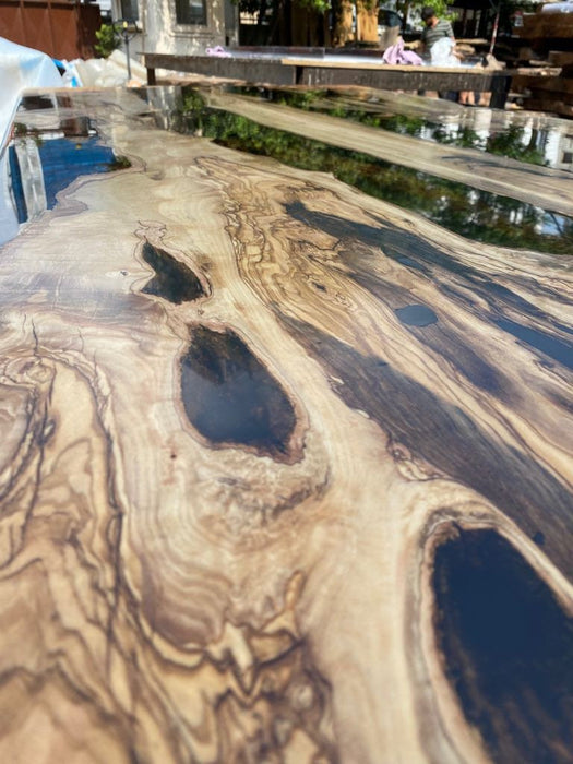 Olive Wood Epoxy Table, Olive Wood Table, Custom 72" x 36" Black Epoxy Table, River Table, Made to Order for Joe L