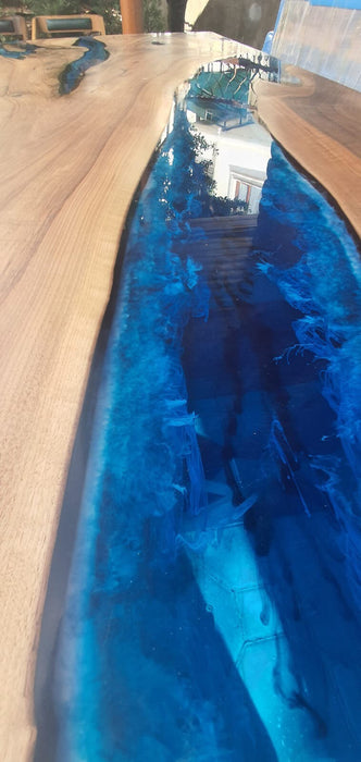 Epoxy Resin Table, Custom 96” x 45” Walnut Ocean Blue, Turquoise White Waves Table, Epoxy River Dining Table, Custom Order for Karen Ze