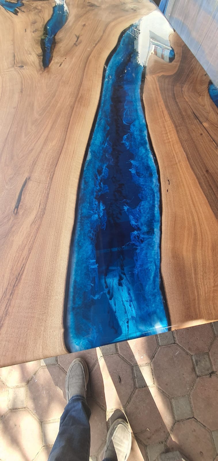 Epoxy Resin Table, Custom 96” x 45” Walnut Ocean Blue, Turquoise White Waves Table, Epoxy River Dining Table, Custom Order for Karen Ze