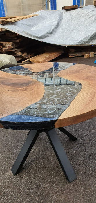 Walnut Dining Table, Epoxy Resin Table, Custom 45” Diameter Round Walnut Wood Metallic Gray Table, Epoxy Table, Custom Order for David H