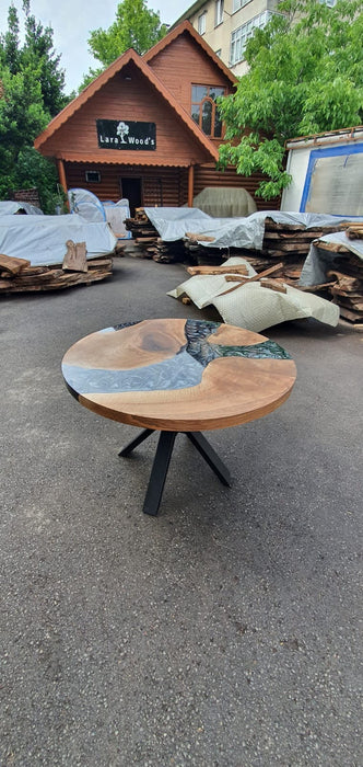 Walnut Dining Table, Epoxy Resin Table, Custom 45” Diameter Round Walnut Wood Metallic Gray Table, Epoxy Table, Custom Order for David H