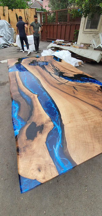 Walnut Dining Table, Custom 78” x 40” Walnut Ocean Blue, Turquoise White Waves Table, Epoxy River Dining Table, Custom Order for Leshea