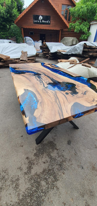 Walnut Dining Table, Custom 78” x 40” Walnut Ocean Blue, Turquoise White Waves Table, Epoxy River Dining Table, Custom Order for Leshea