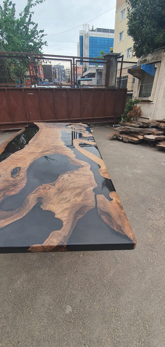 Epoxy Resin River Table, Custom 98” x 42” Walnut Black Table, Epoxy River Dining Table. Handmade Epoxy Table, Custom Order for Irina