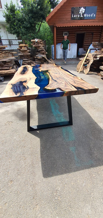 Walnut Dining Table, Custom 84” x 40” Walnut Blue, Turquoise, Green Table, Epoxy Dining Table, Live Edge Table, Custom Order for Billy