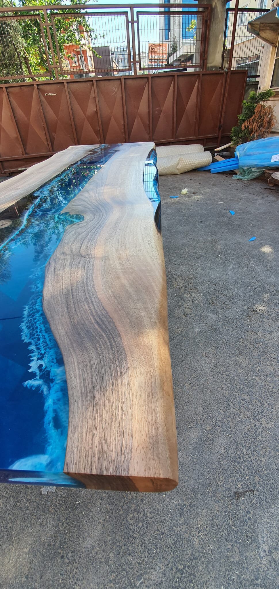 Live Edge Table, Custom 92” x 28” Walnut Wood Blue and White Table, Epoxy Table, River Table, Handmade Epoxy Table, Custom for Bernda