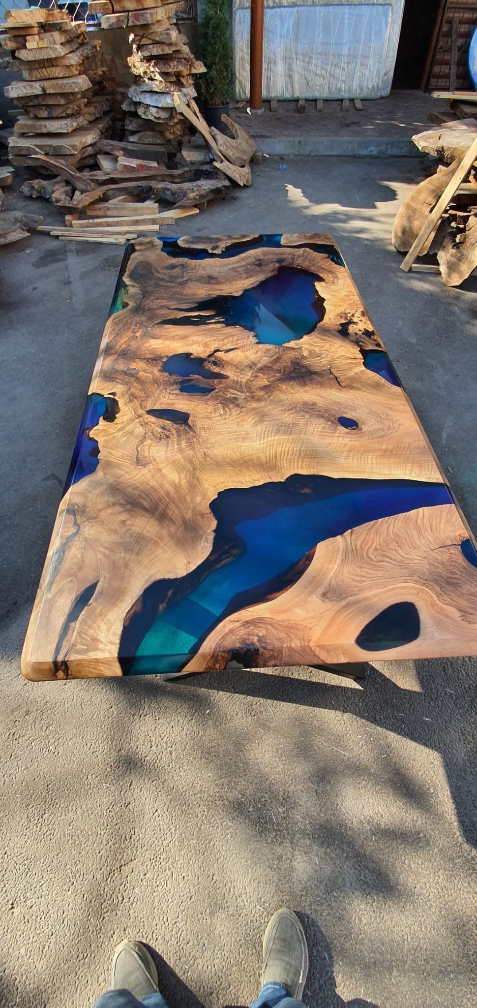 Epoxy Table, Epoxy Dining Table, Walnut Epoxy River Table, Custom 84” x 42” Walnut Blue, Turquoise, Green Epoxy Dining Table, for Tiffany