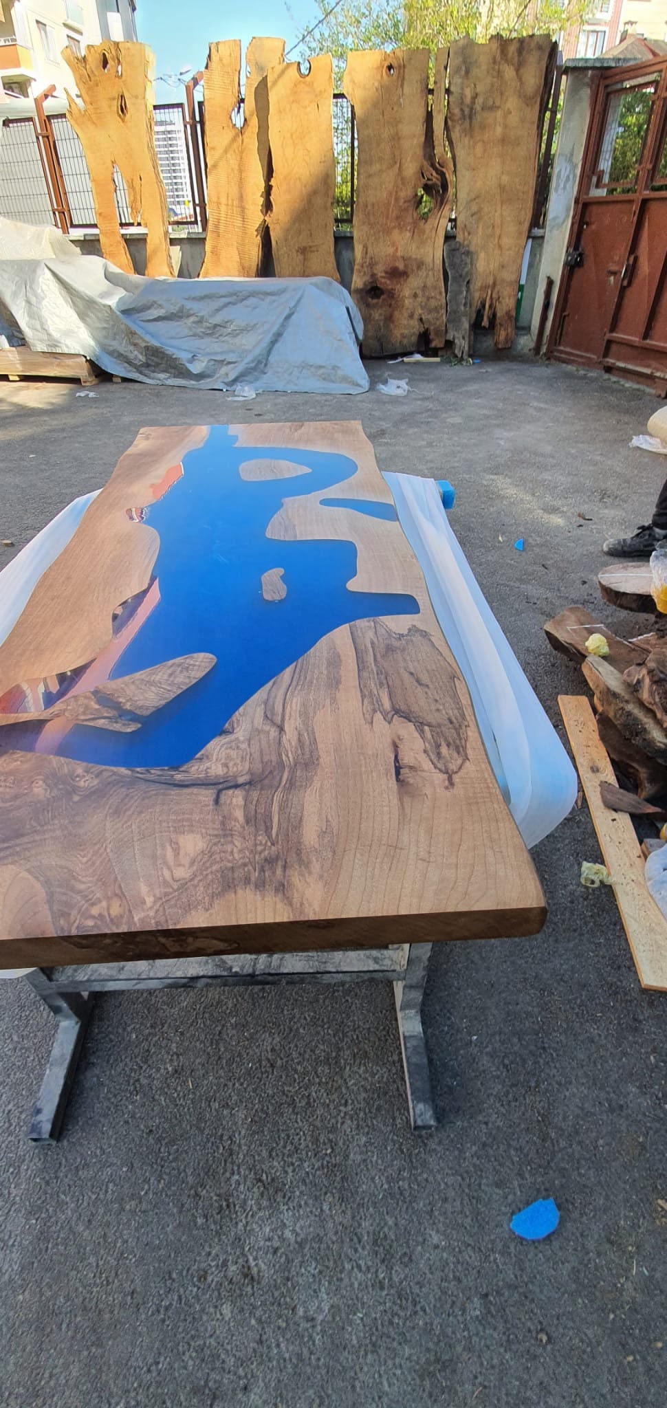 Epoxy Table, Epoxy Dining Table, Walnut Epoxy Table, River Dining Table, Custom 60” x 24” Walnut Blue Epoxy River Table Order for Jessica