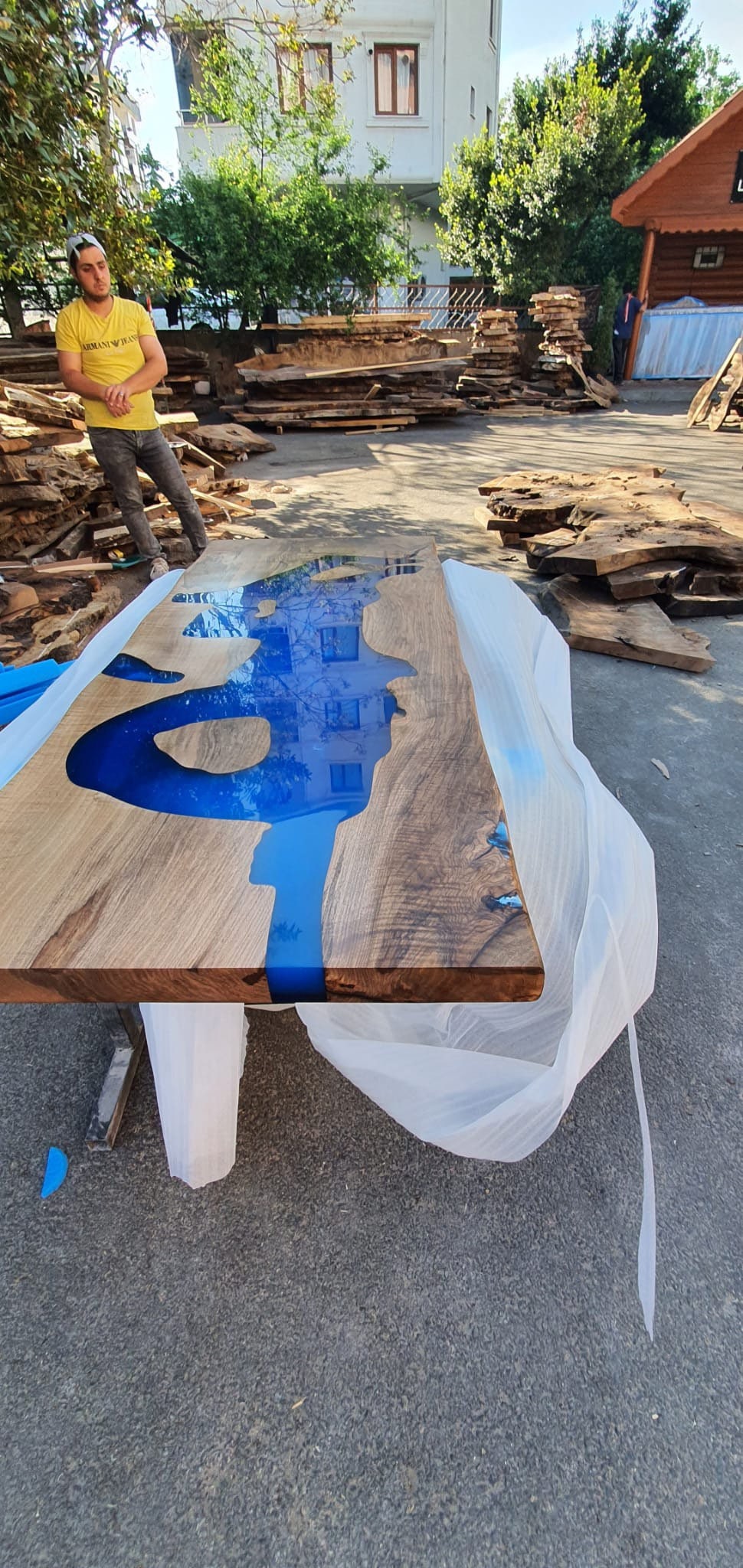 Epoxy Table, Epoxy Dining Table, Walnut Epoxy Table, River Dining Table, Custom 60” x 24” Walnut Blue Epoxy River Table Order for Jessica