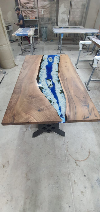 Ocean Table, Custom Epoxy Resin Dining Table, Custom 72” x 40” Walnut Wood Ocean Aquarium Theme Table, Epoxy River Table Order for Daniel M