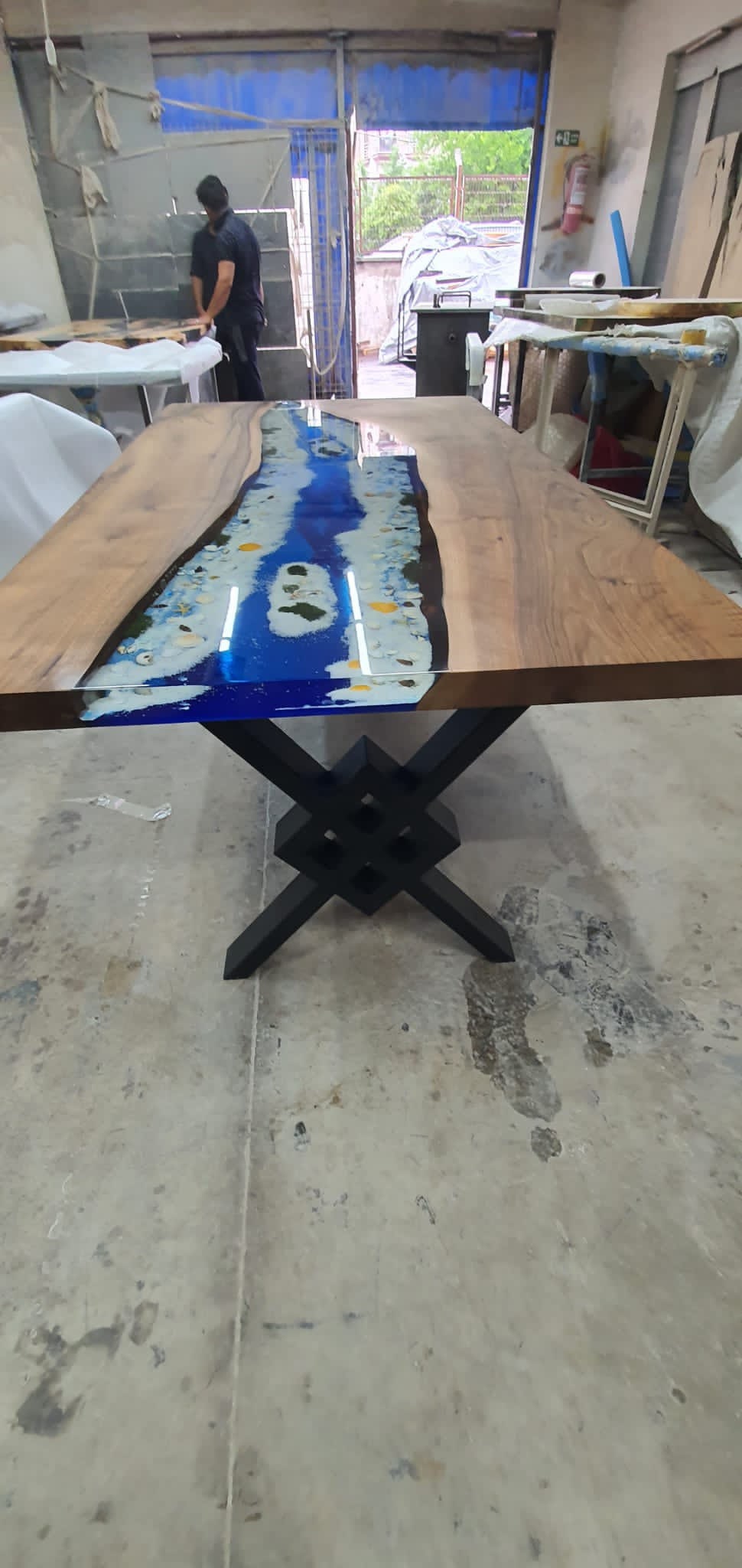 Ocean Table, Custom Epoxy Resin Dining Table, Custom 72” x 40” Walnut Wood Ocean Aquarium Theme Table, Epoxy River Table Order for Daniel M