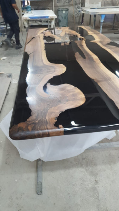 Live Edge Table, River Table, Custom 96” x 40” Walnut Black Table, Epoxy River Dining Table, Custom Order for Kevon