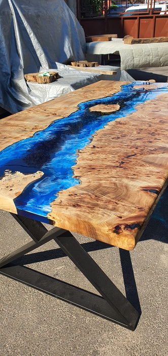 Epoxy Dining Table, Live Edge Table, Custom 72” x 36” Poplar Wood Blue, Turquoise and White Waves Epoxy River Dining Table, Order for Luda