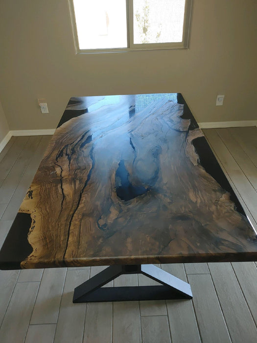 Epoxy Resin River Table, Custom 63” x 36” Walnut Black Table, Epoxy River Dining Table, Custom Order for Melissa