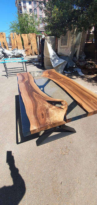 Epoxy Dining Table, Handmade Epoxy Table, Custom 63” x 34” Walnut Table, Clear Epoxy River Table, Live Edge Table, Custom Order for Liz F