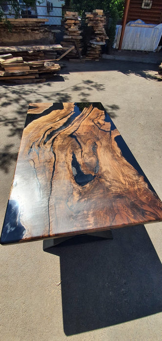 Epoxy Resin River Table, Custom 63” x 36” Walnut Black Table, Epoxy River Dining Table, Custom Order for Melissa