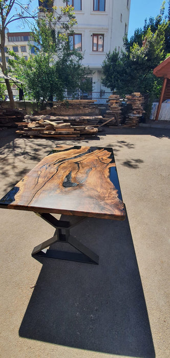 Epoxy Resin River Table, Custom 63” x 36” Walnut Black Table, Epoxy River Dining Table, Custom Order for Melissa