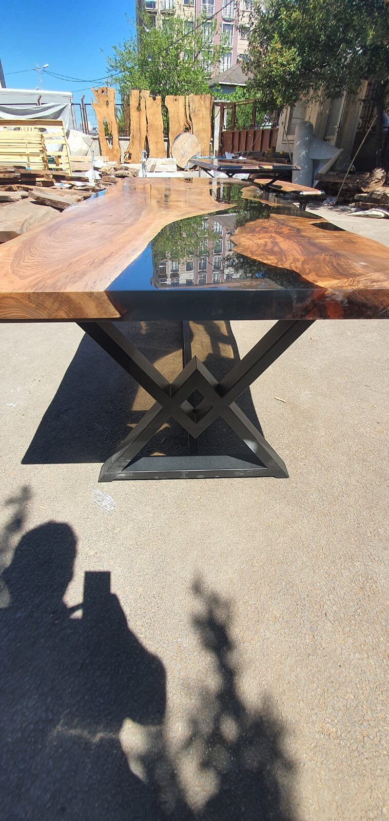 Walnut Dining Table, Clear Epoxy Table, Custom 115” x 36” Walnut Smokey Gray Table, Epoxy River Table, Custom Order for Dave & Vero