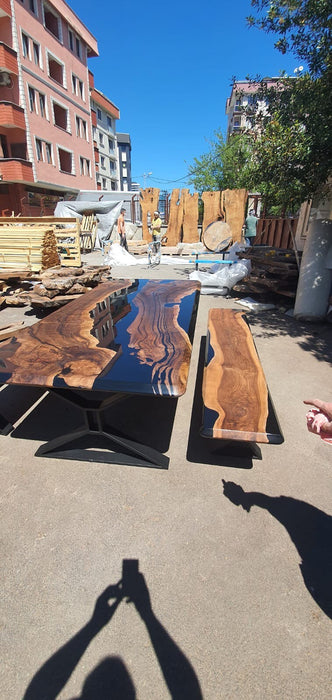 Walnut Dining Table, Epoxy Resin Table, Live Edge Table, Custom 96” x 46" Walnut Black Table, Custom Order for Jason Lo