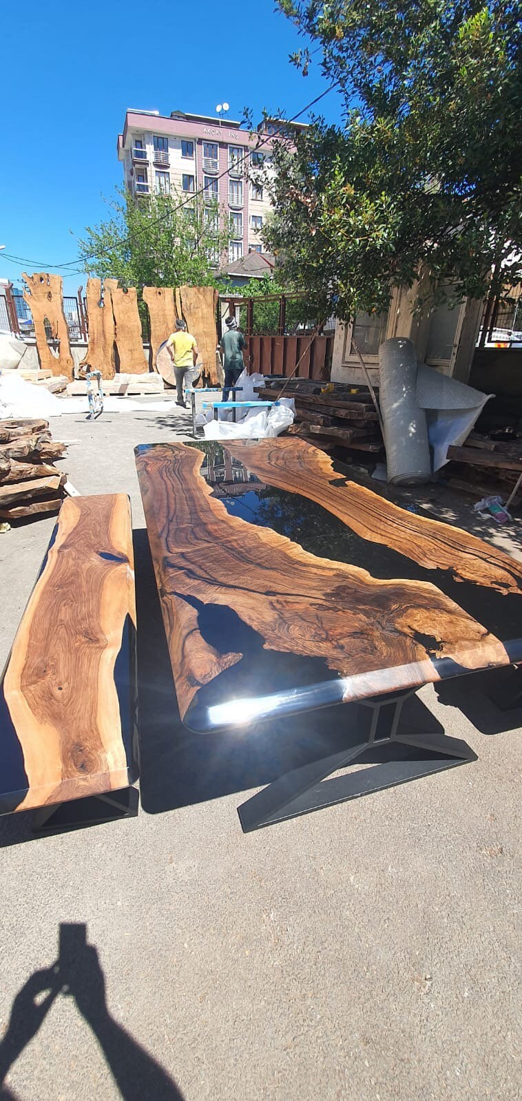 Walnut Dining Table, Epoxy Resin Table, Live Edge Table, Custom 96” x 46" Walnut Black Table, Custom Order for Jason Lo