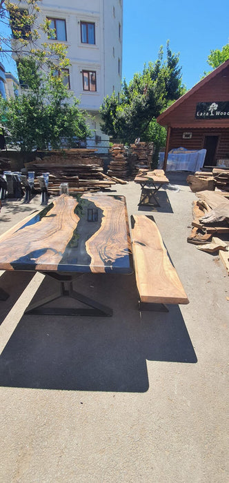 Walnut Dining Table, Epoxy Resin Table, Live Edge Table, Custom 96” x 46" Walnut Black Table, Custom Order for Jason Lo