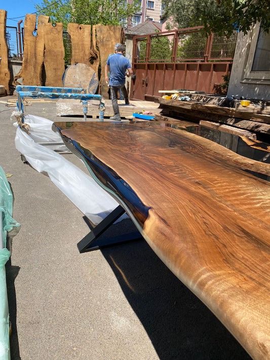 Clear Epoxy Table, Epoxy Resin Table, Live Edge Table, Custom 84” x 36” Walnut Smokey Gray Table, Epoxy River Table, Order for Angela F